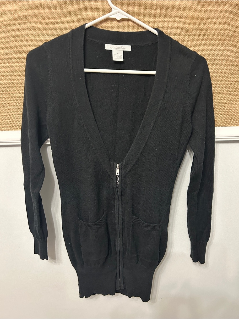 Charlotte Russe Black V-Neck Zip Front Sweater